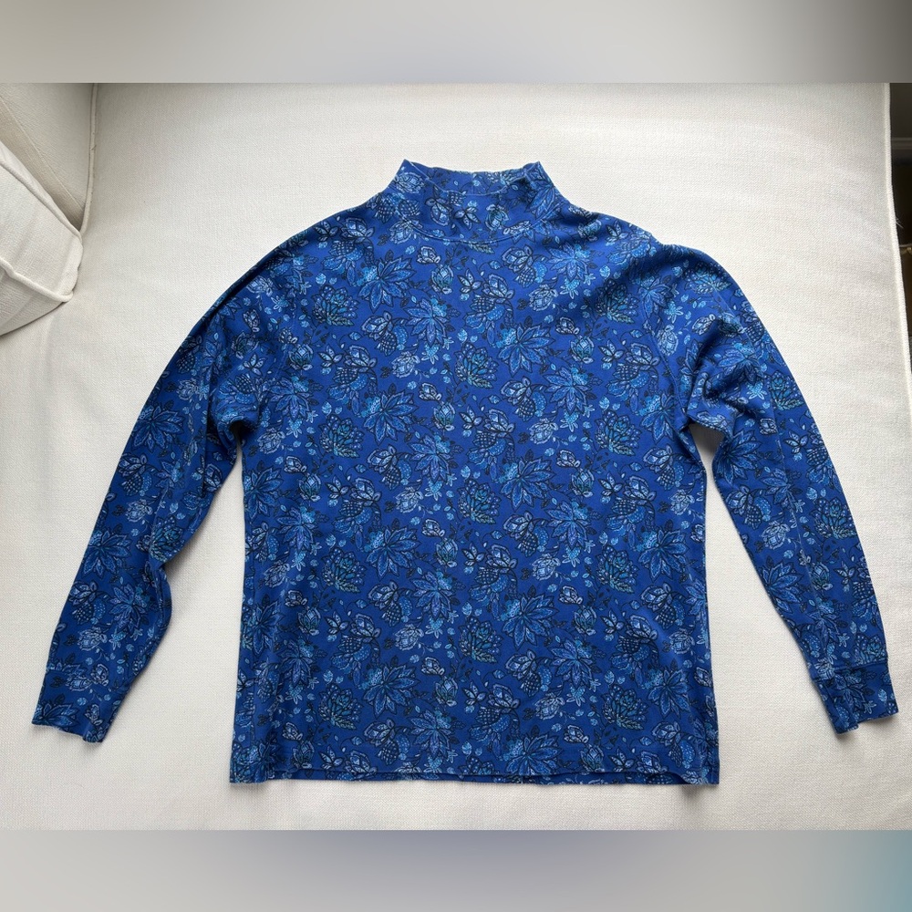 Lands' End Blue Floral Cotton Top